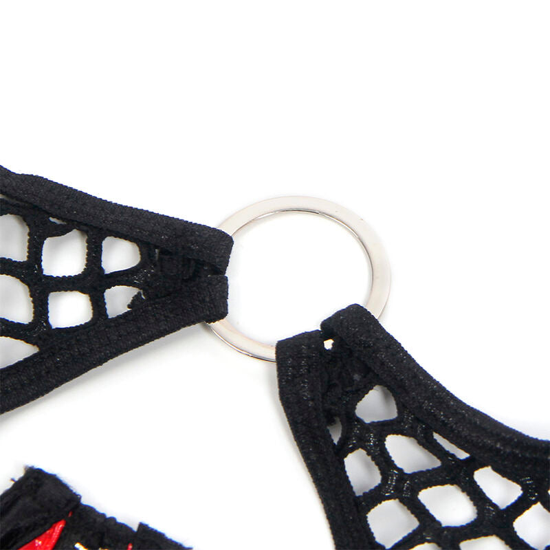 SUBBLIME - 955540 CZERWONY LAKIEROWANY BIUSTONOSZ Z SIATKI Z ZAMKIEM L/XL