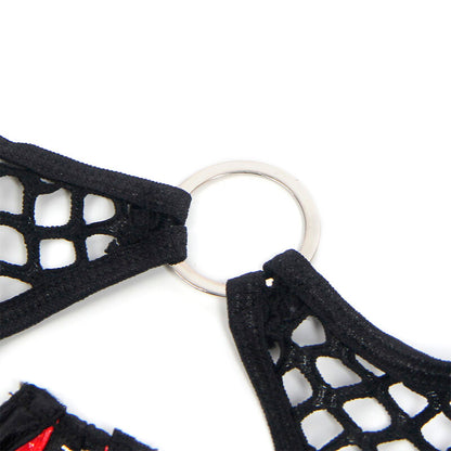 SUBBLIME - 955540 CZERWONY LAKIEROWANY BIUSTONOSZ Z SIATKI Z ZAMKIEM L/XL