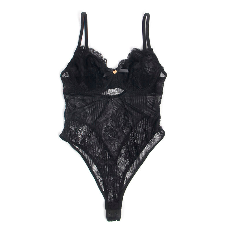 SUBBLIME - 955625 LACE BODYSUIT WITH BOTTOM CLOSURE BLACK L/XL