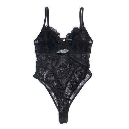 SUBBLIME - 955618 LACE BODYSUIT WITH BOTTOM CLOSURE BLACK S/M