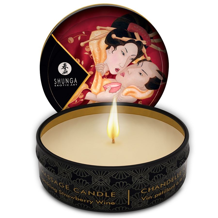 SHUNGA - MINI CARESS BY CANDELIGHT ŚWIECA DO MASAŻU TRUSKAWKI I CAVA 30 ML
