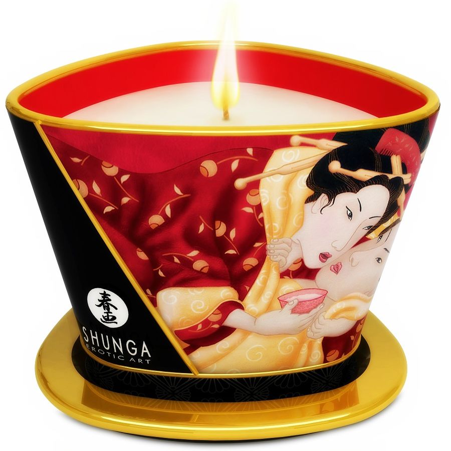 SHUNGA - MINI CARESS BY CANDELIGHT ŚWIECA DO MASAŻU TRUSKAWKI I CAVA 170 ML