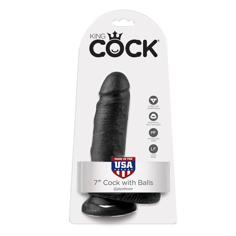 KING COCK - 7 DILDO CZARNE Z JĄDRAMI 17,8 CM