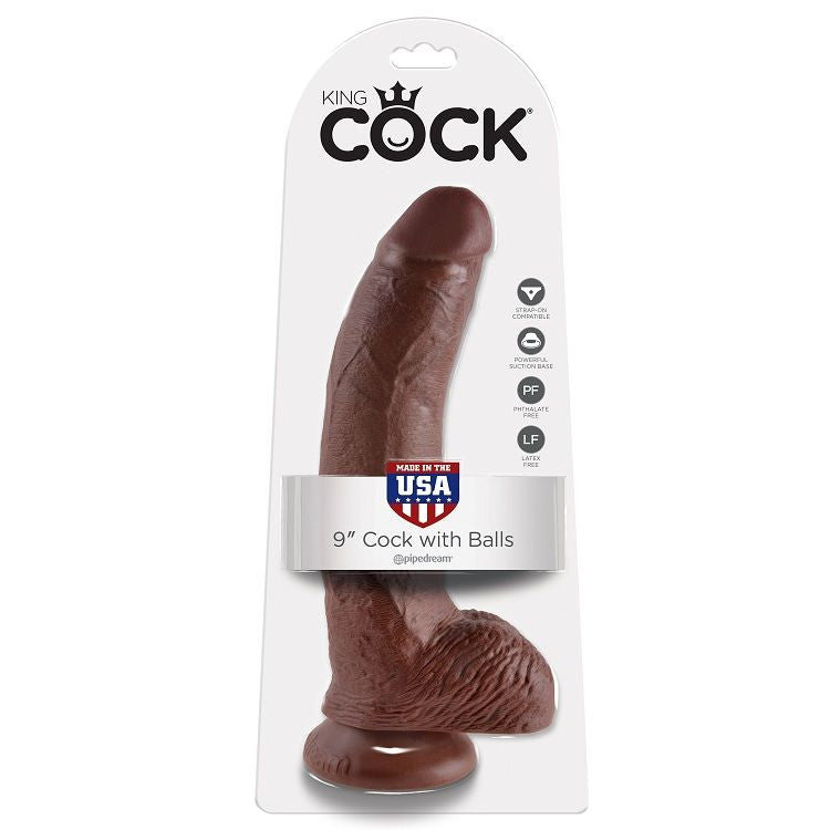 KING COCK - 9 DILDO BRĄZOWY Z JĄDRAMI 22,9 CM