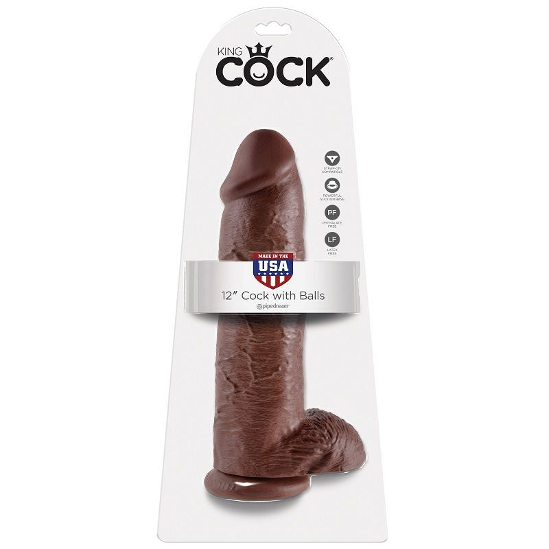 KING COCK - 12 DILDÓW BRĄZOWYCH Z JĄDRAMI 30,48 CM