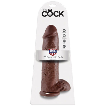 KING COCK - 12 DILDÓW BRĄZOWYCH Z JĄDRAMI 30,48 CM