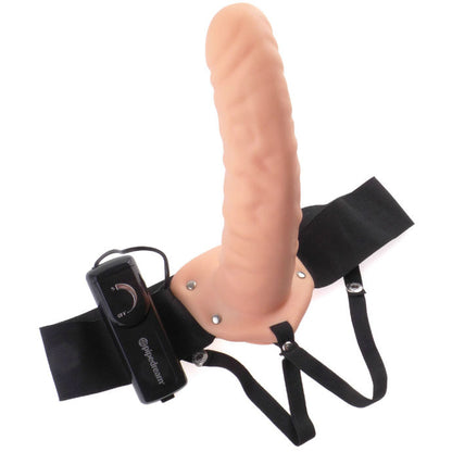 SERIA FANTASTYCZNA FETYSZ - 19 CM WIBRACYJNY PUSTY STRAP-ON BRĄZOWY