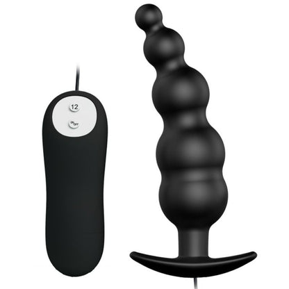 PRETTY LOVE - ANAL PLUG SILICONE EXTRA STIMULATION AND 12 VIBRATION MODES BLACK REMOTE CONTROL