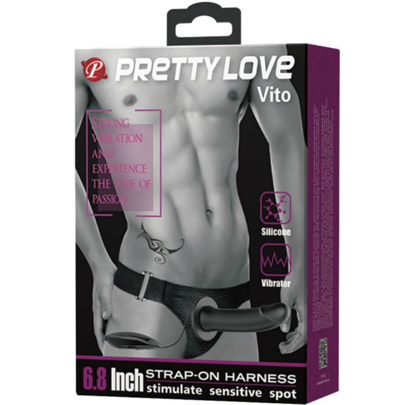 PRETTY LOVE - VITO STRAP ON Z DILDO W FORMIE PUSTEJ I WIBRACJĄ 17,3 CM