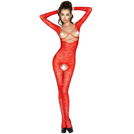 PASSION - KOBIETA BS031 CZERWONE BODYSTOCKING ROZMIAR JEDNORAZOWY