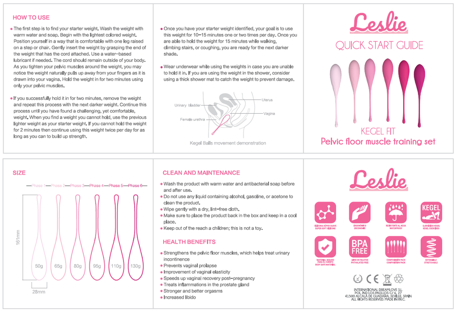 LESLIE - ZESTAW DO TRENINGU MIĘŚNI MIĘŚNI MIĘŚNI KEGEL FIT 6 OBCIĄŻNIKÓW