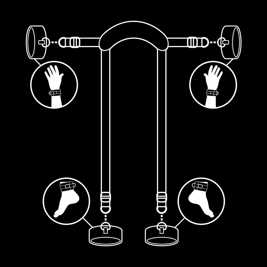 FETYSZ UMIESZNY - POZYCJA MISTRZA Z 4 KAJDANKAMI WYŚCIÓŁKOWANYMI NOPRENEM