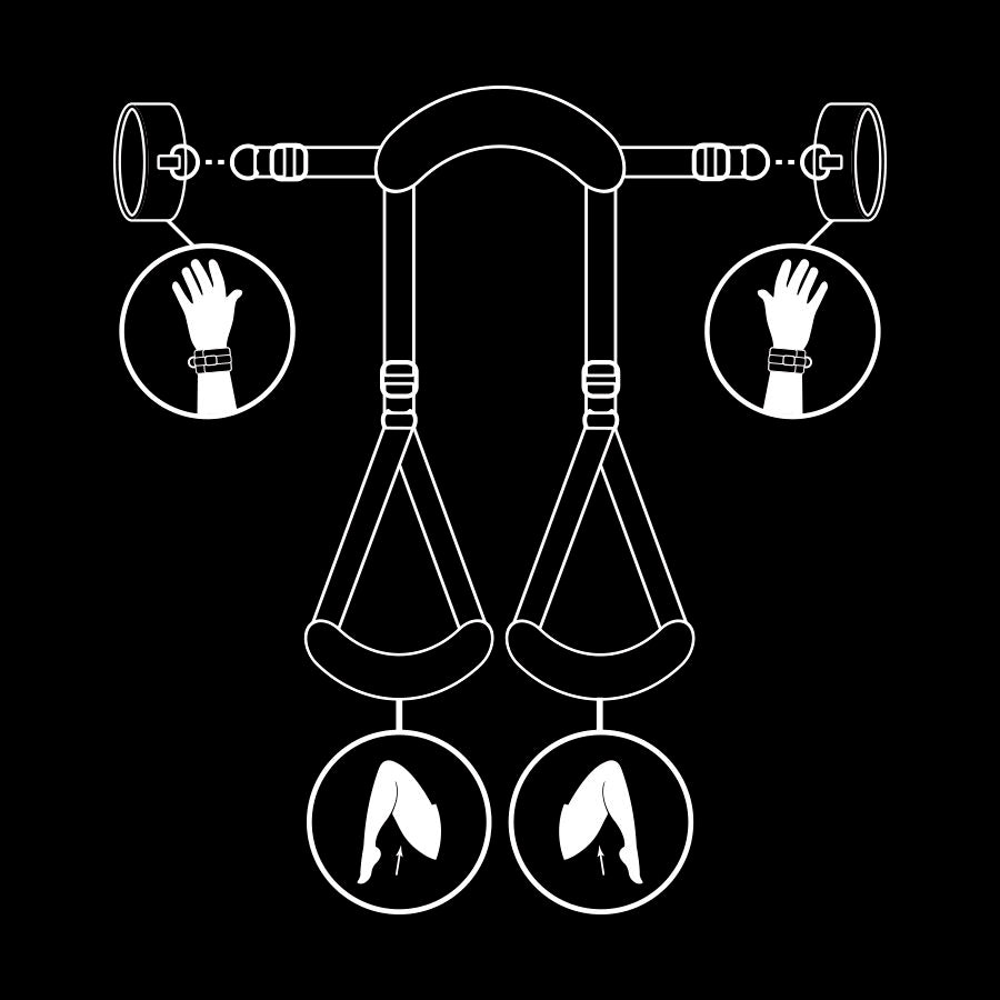 FETYSZ UMIESZANIA - POZYCJA OTWARTYCH NÓG Z KAJDANKAMI Z PODSZEWKĄ NOPRENOWĄ