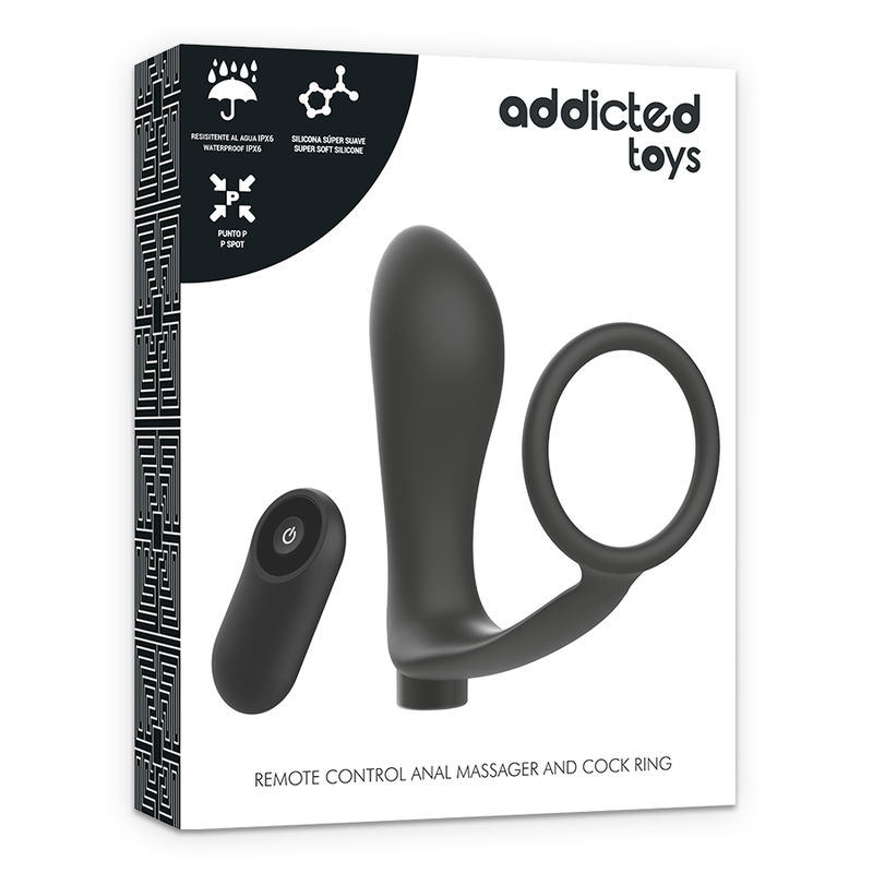 ADDICTED TOYS - PIERŚCIEŃ NA PENISA Z PILOTEM, CZARNY, ŁADOWALNY