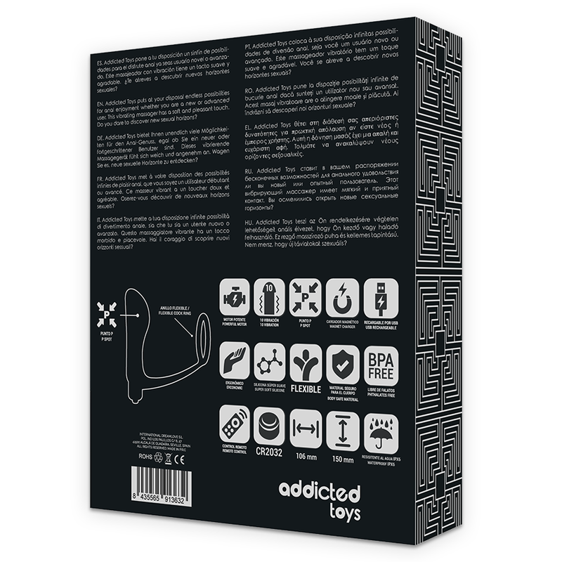 ADDICTED TOYS - PIERŚCIEŃ NA PENISA Z PILOTEM, CZARNY, ŁADOWALNY