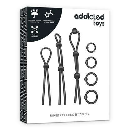 ADDICTED TOYS - ZESTAW 7 SZTUK ELASTYCZNYCH SILIKONOWYCH PIERŚCIENI NA PENISA